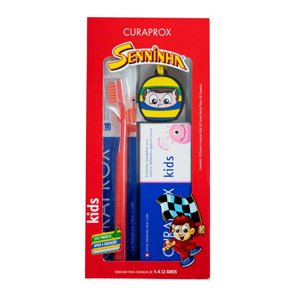 Escova Dental Curaprox Kids Vermelha + Creme Dental Kids e 1 Chaveiro