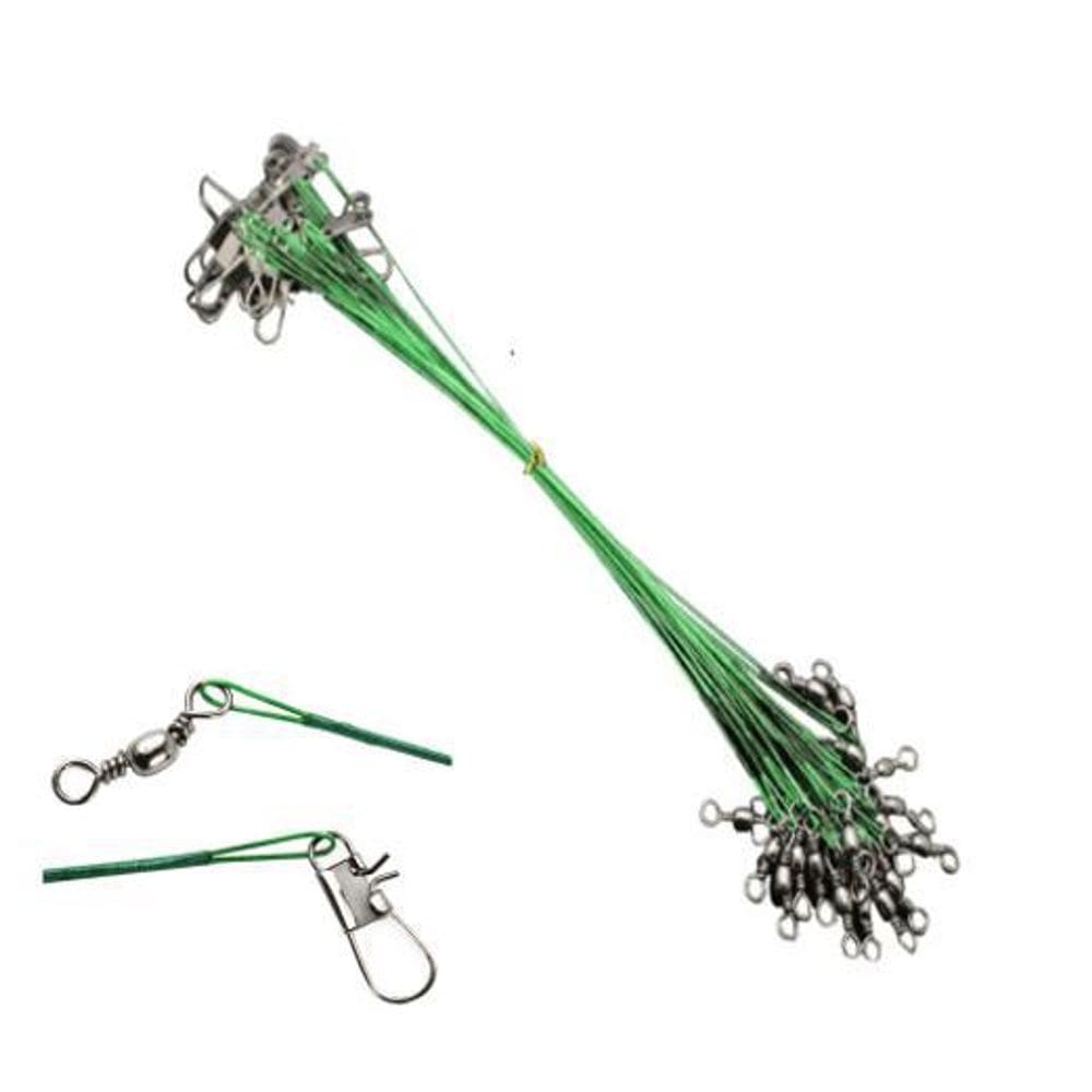 Kit 10 Chicote Leader De Pesca Encastoado Com Snap E Girador