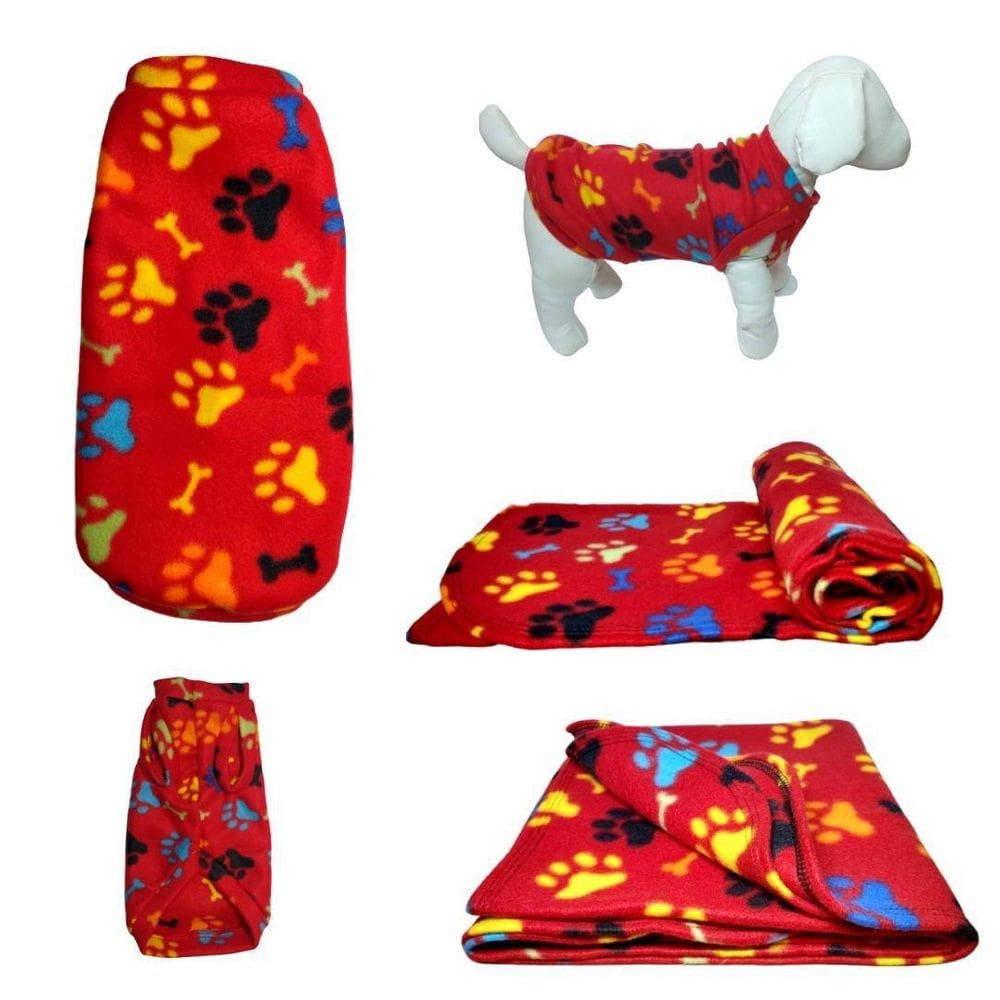 Kit Roupa E Manta Soft Para Cães - Vermelho Colorido P