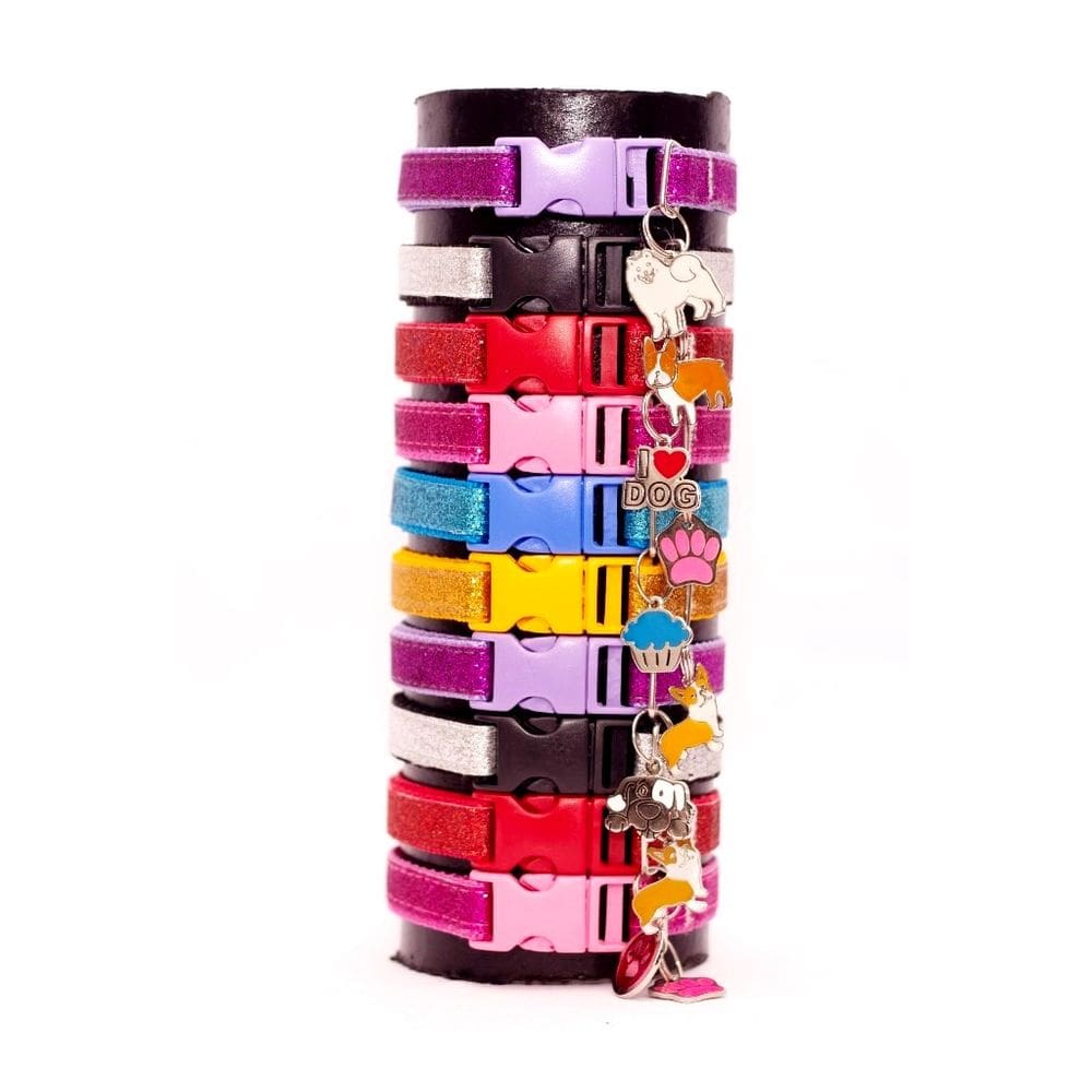 Coleira Nylon Glitter - Ajustável 24-34cm - 6 Cores