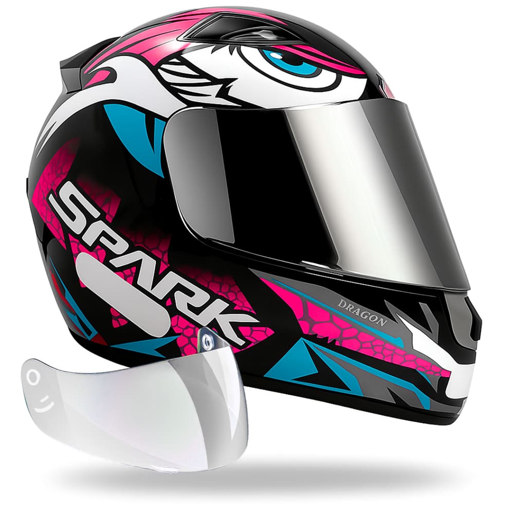Capacete Feminino Ebf Dragon Rosa + Viseira Cromada