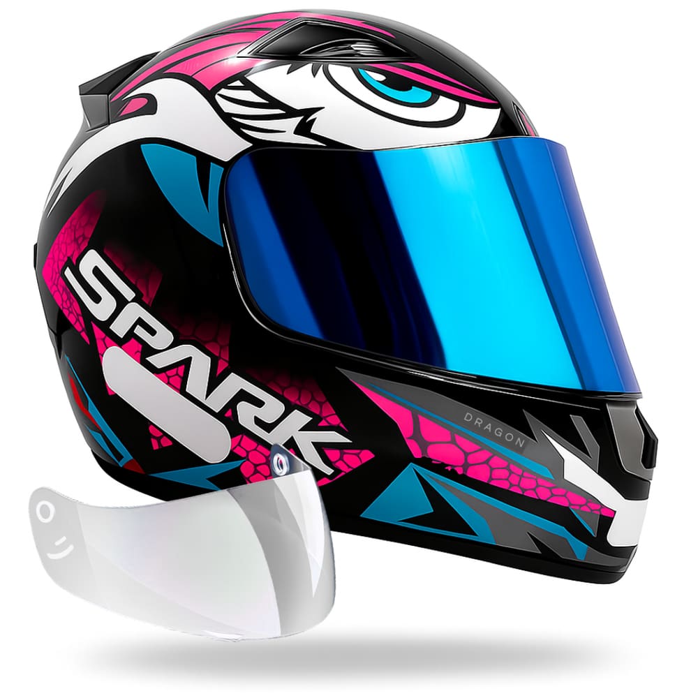 Capacete Feminino Ebf Dragon Rosa + Viseira Iridium