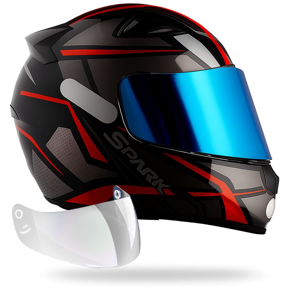 Capacete Fechado Ebf Spider Vermelho + Viseira Azul Espelhada