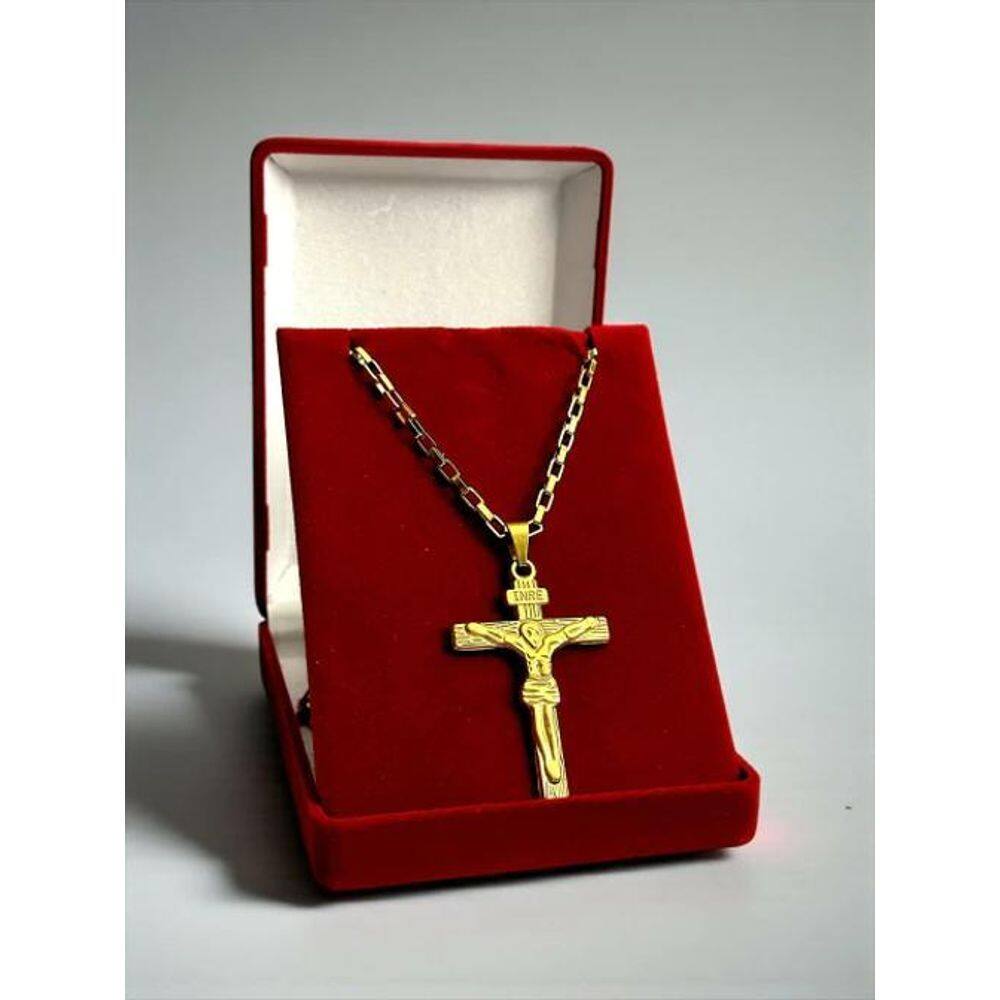 Cordão 3.0 Tijolinho + Pingente Cristo Inre - Banhado A Ouro