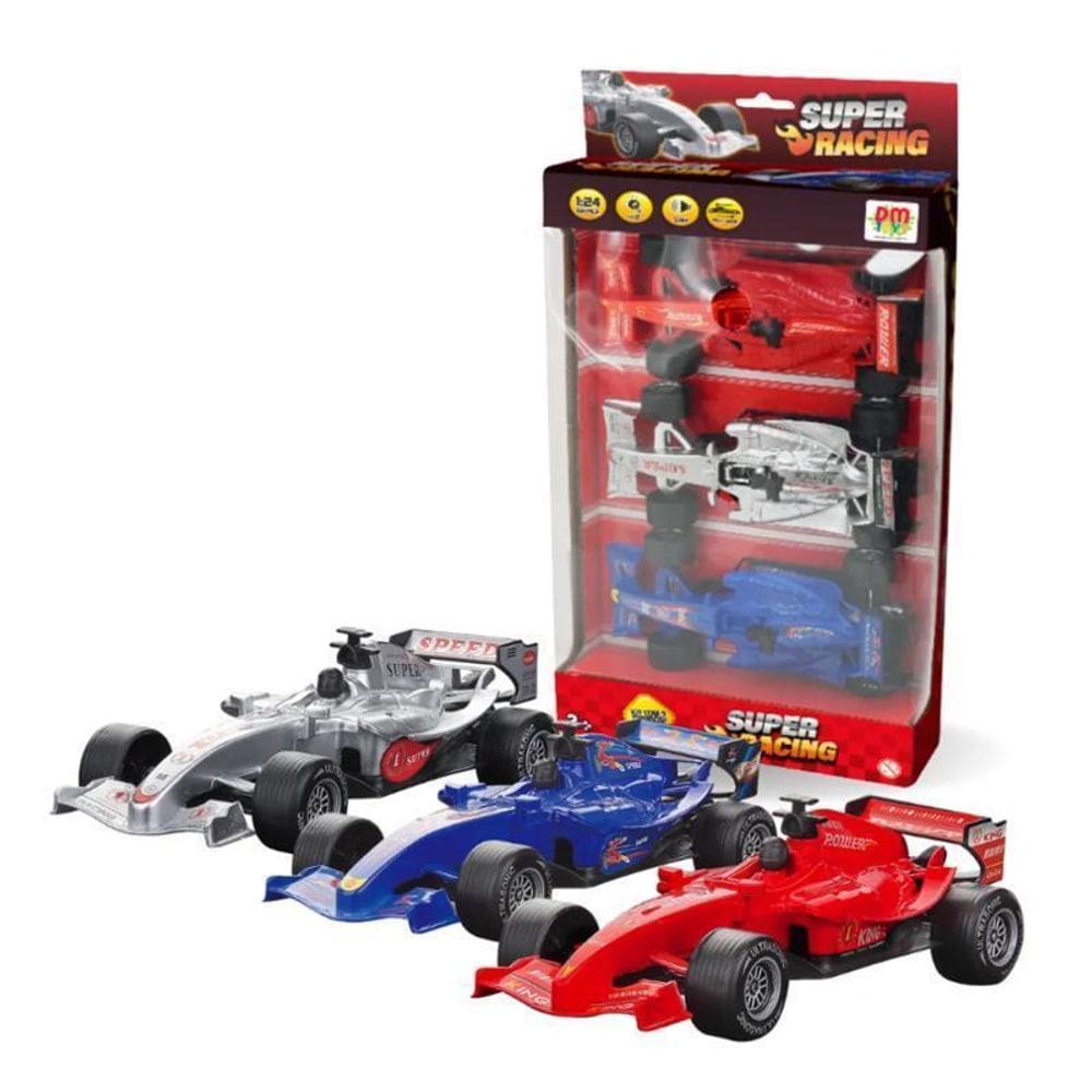 Kit Carrinho F1 Fricção Super Racing Com Luz E Som - Dm Toys