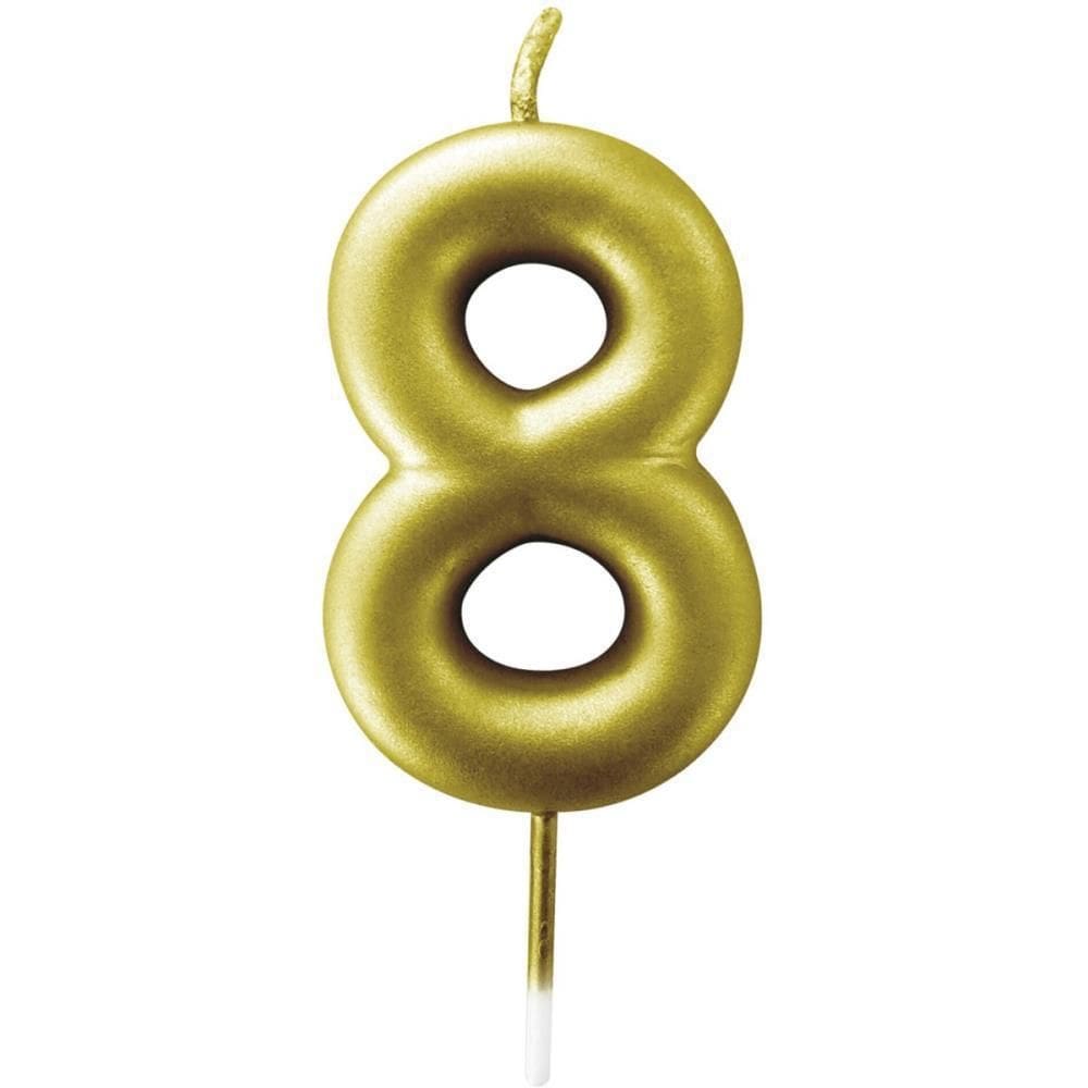 Vela Para Aniversario N.08 Metalizada Ouro 6 Cm