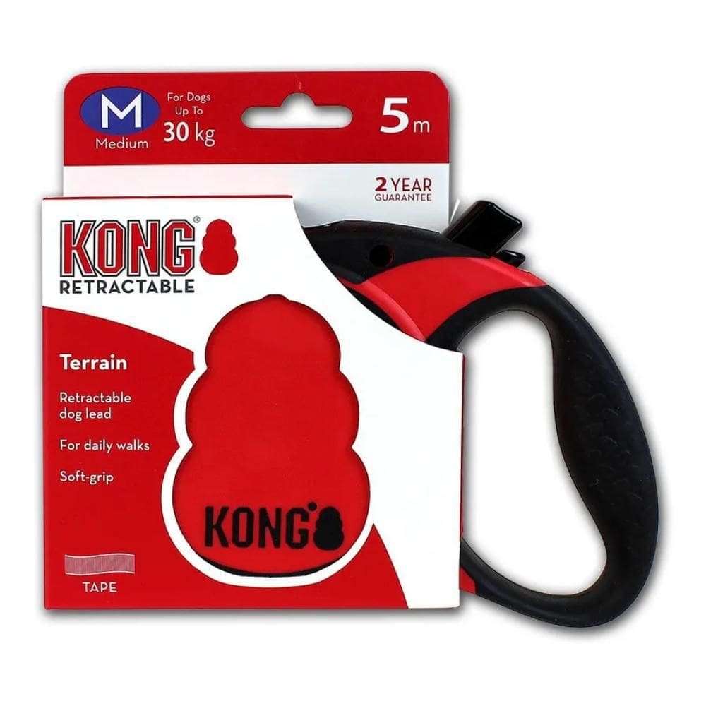 Guia Retrátil Kong Terrain M Vermelha Cães até 30kg 5m