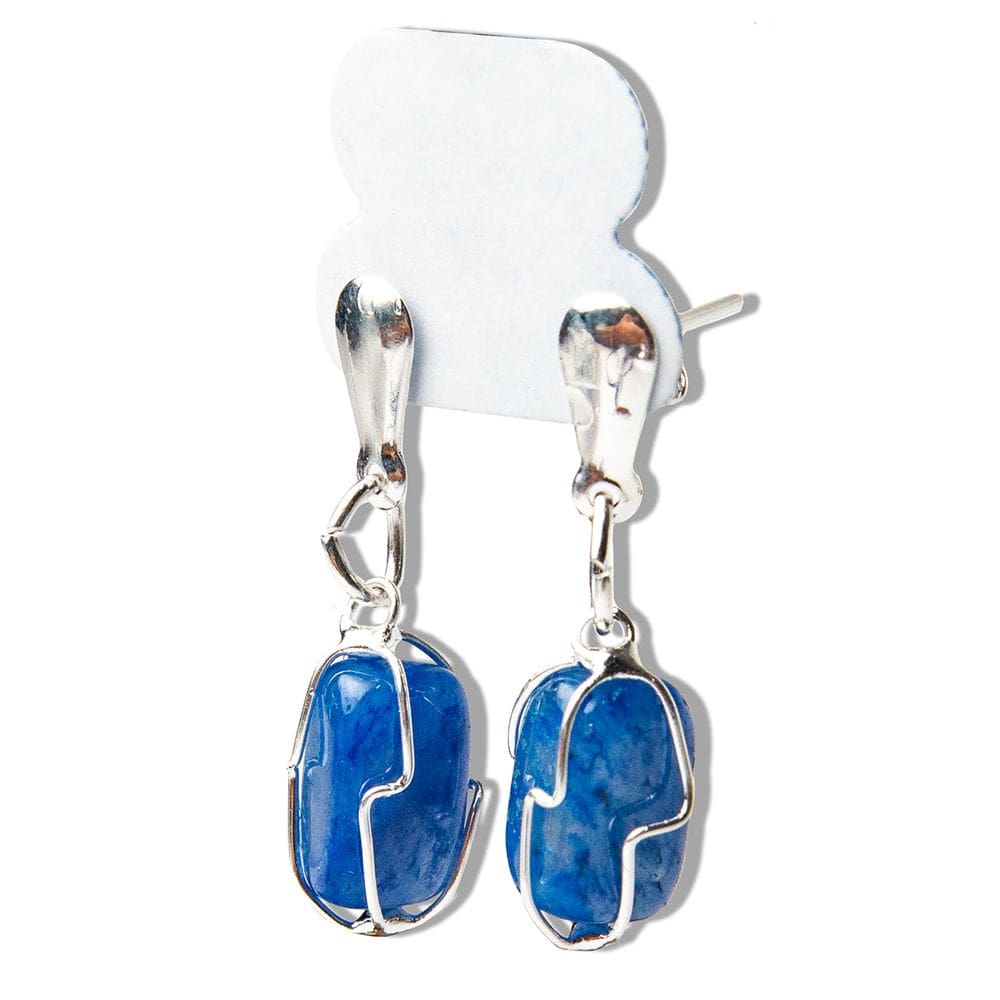 01 Brinco Cesta Amarrada Pedra Ágata Azul Prateado