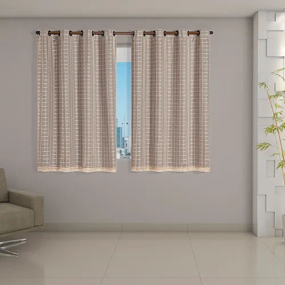 Cortina Blackout 50005bege Prata com Voil Xadrez 2,00 m x 1,40 m - Bege 50005