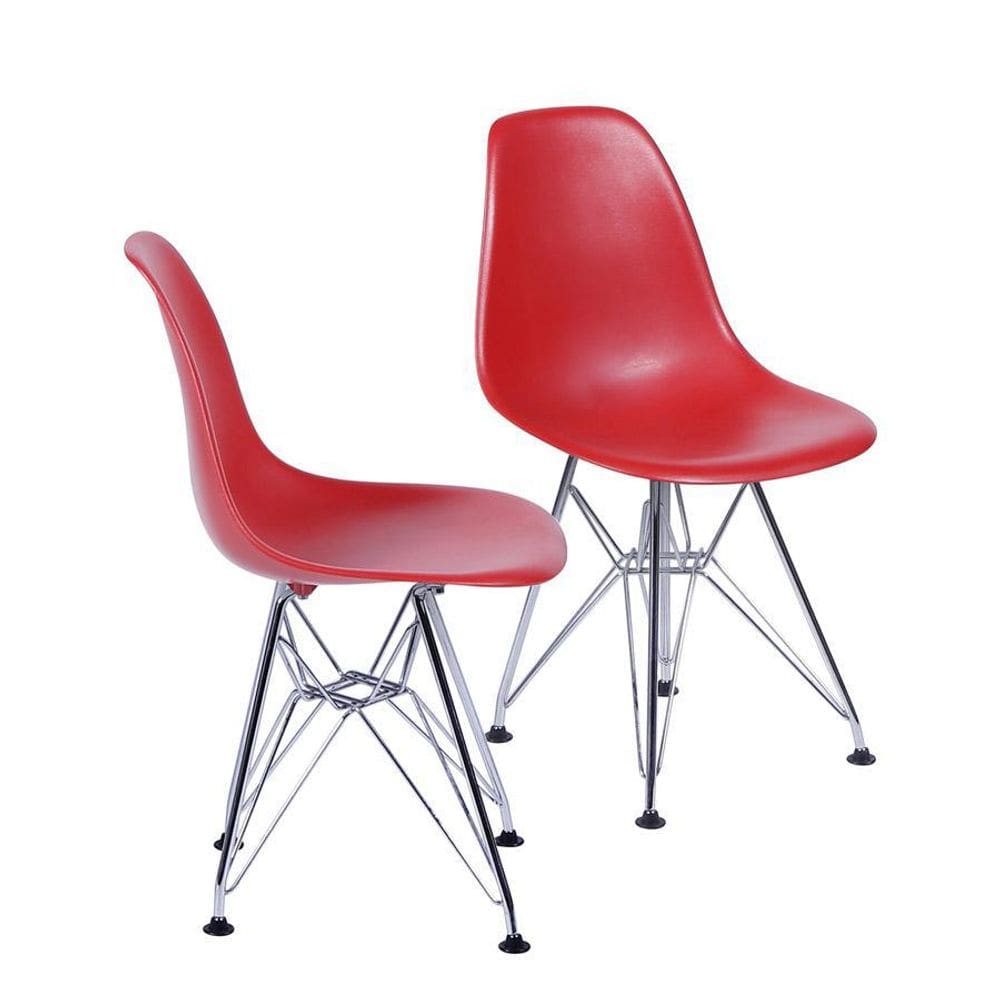 Kit 2 Cadeiras Boxbit Dkr Eames Base Cromada Vermelha