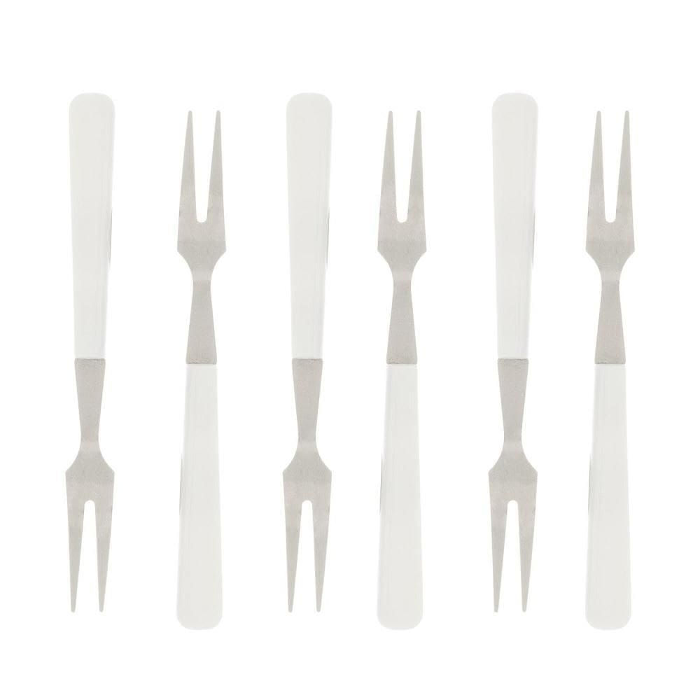 Garfos Aperitivos Petiscos Aço Inox Cabo Pp Branco 10Cm
