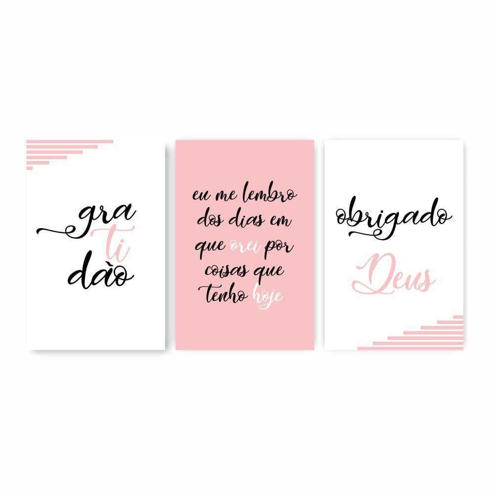 Quadro Decorativo Gratidão Rosa 3P 115X57