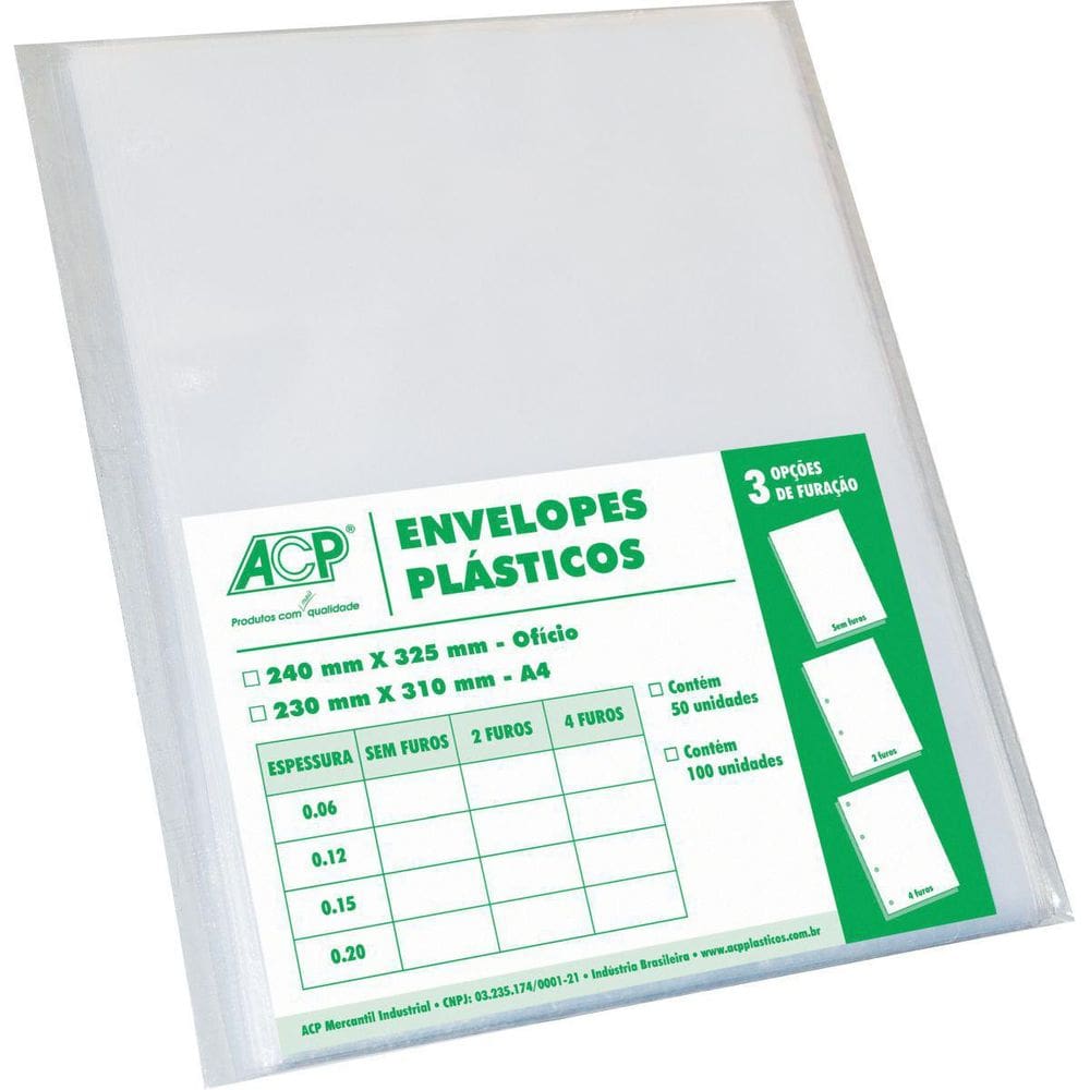 Envelope Plástico Oficio 4FUROS Médio 0,10MM Com 100