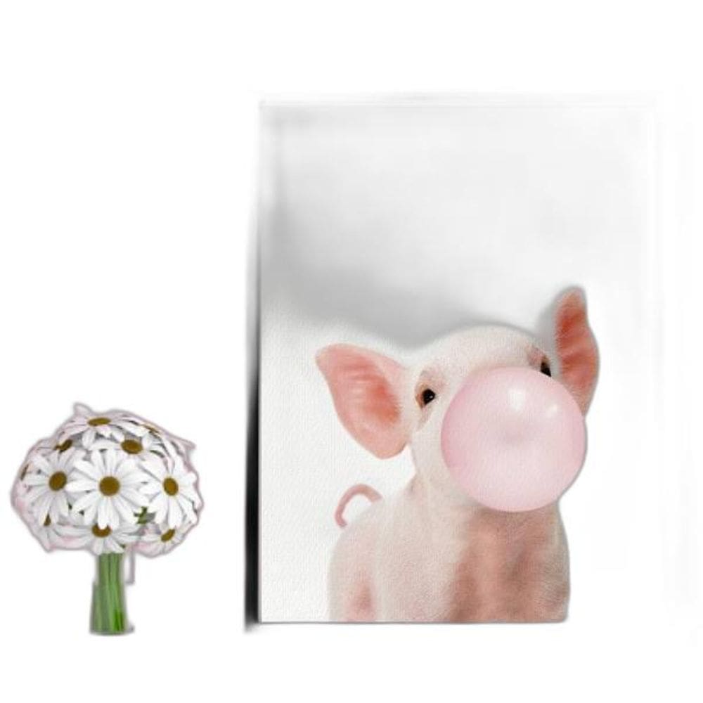 Quadro Decorativo Porquinho Chicletes 45x34Cm Moldura Preta