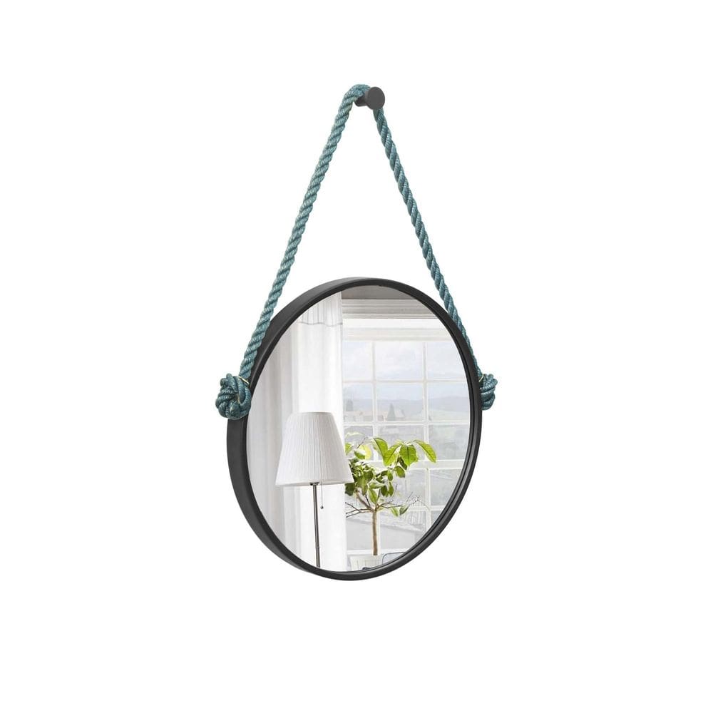 Espelho Decorativo Adnet Preto Alça Sisal Blue 40 Cm
