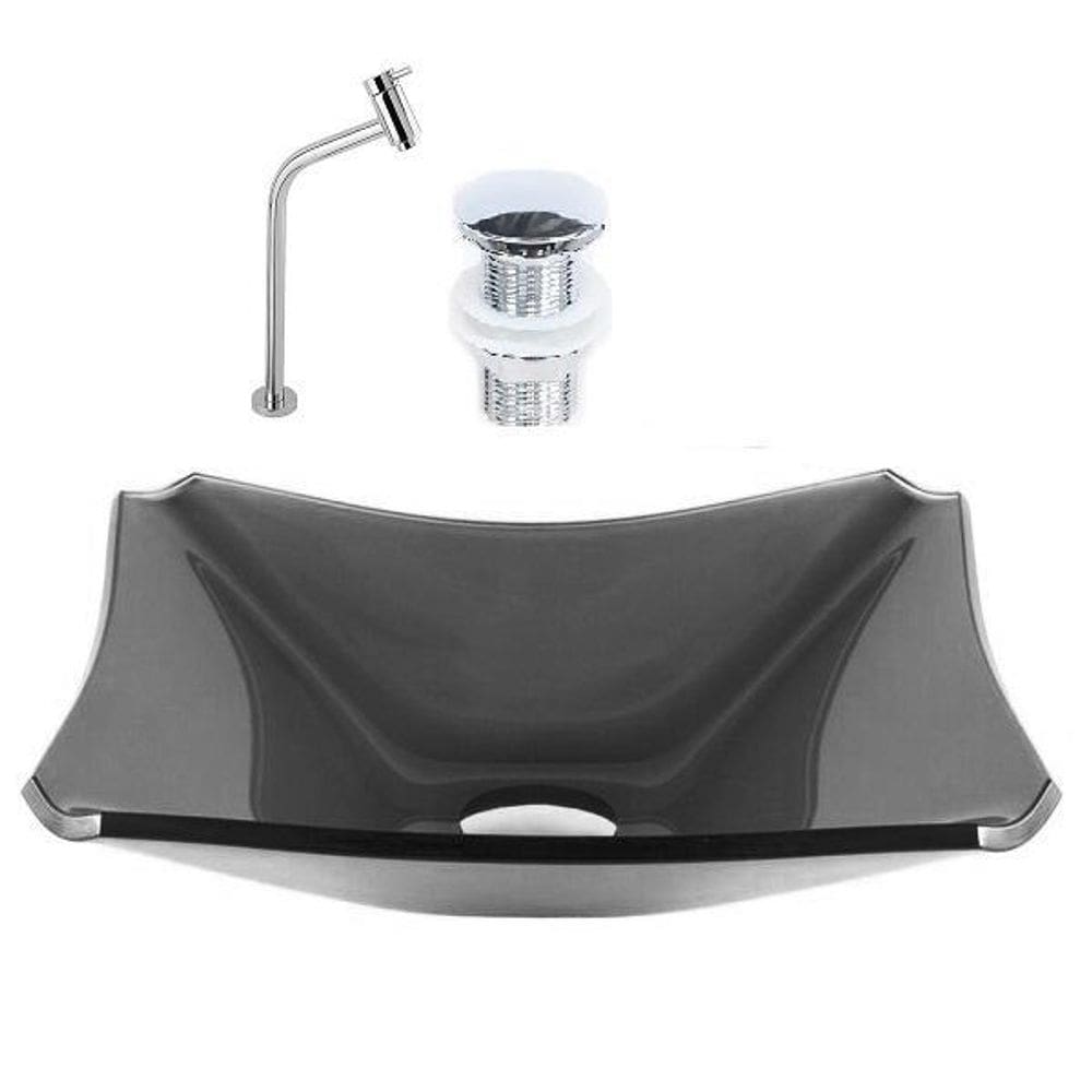 Cuba Retangular Chanfrada 37Cm Grafite +Válvula +Torneira