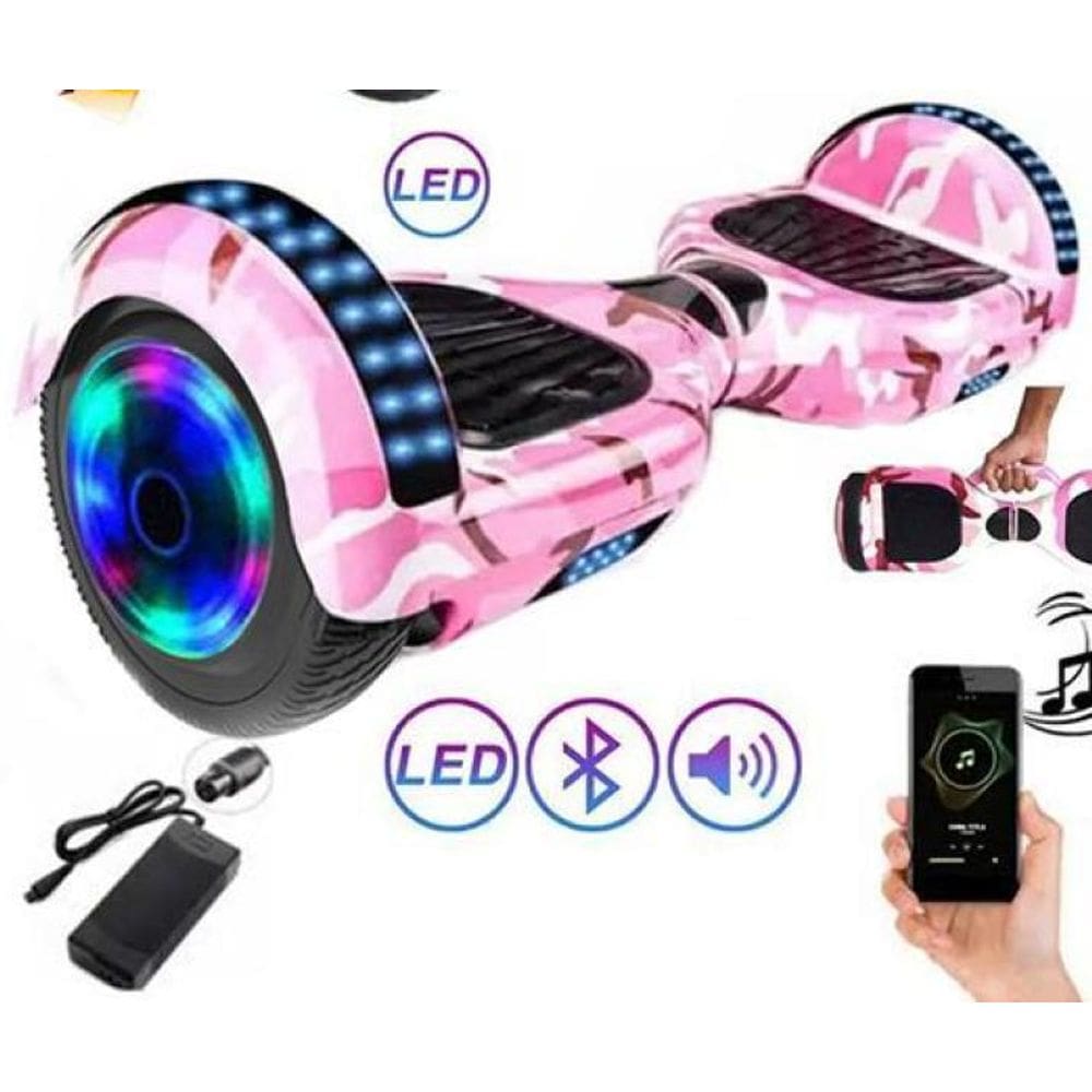 Hoverboard Overboard Skate Elétrico Led Rosa Camuflado Nº27