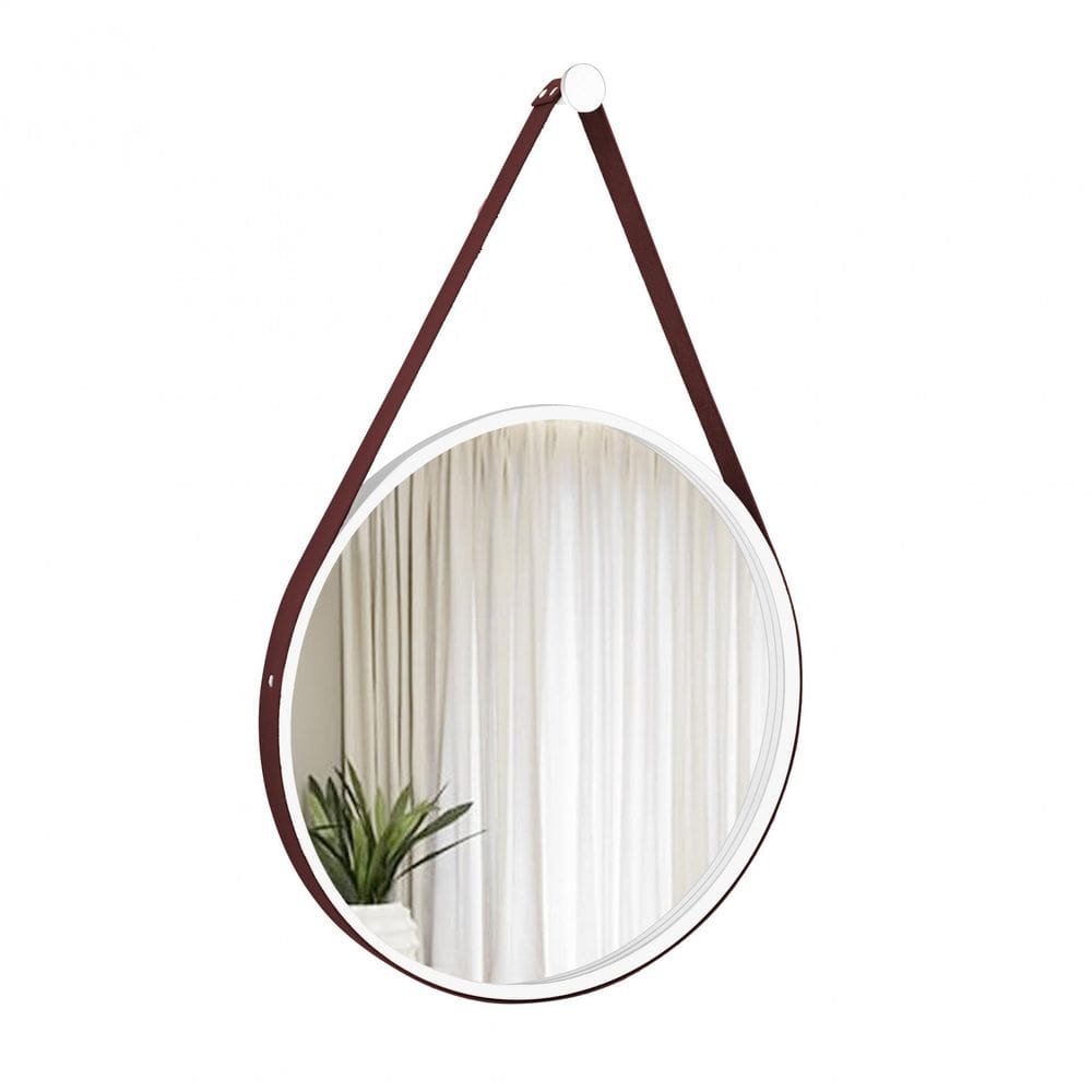 Espelho Decorativo Adnet Branco Alça sintético Marrom Café 50Cm