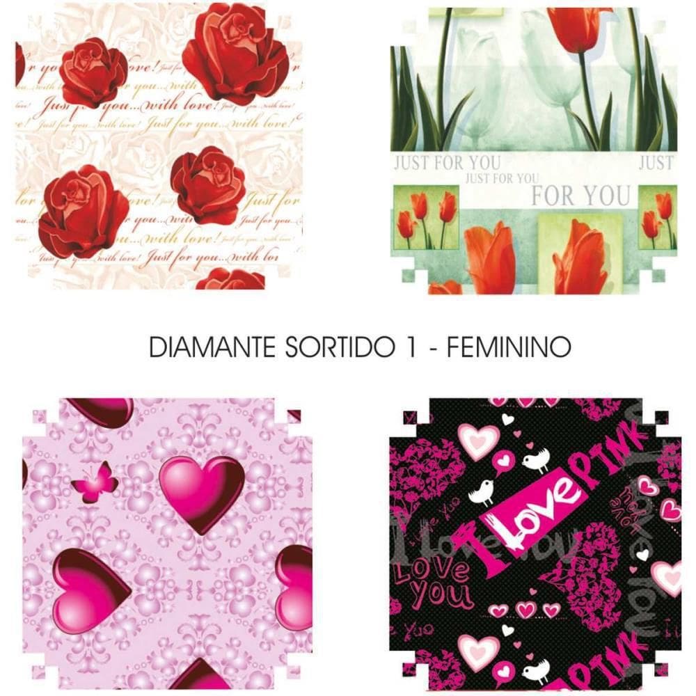 Papel Presente 50X60Cm Couche Linha Diamante Feminino 4Mod.