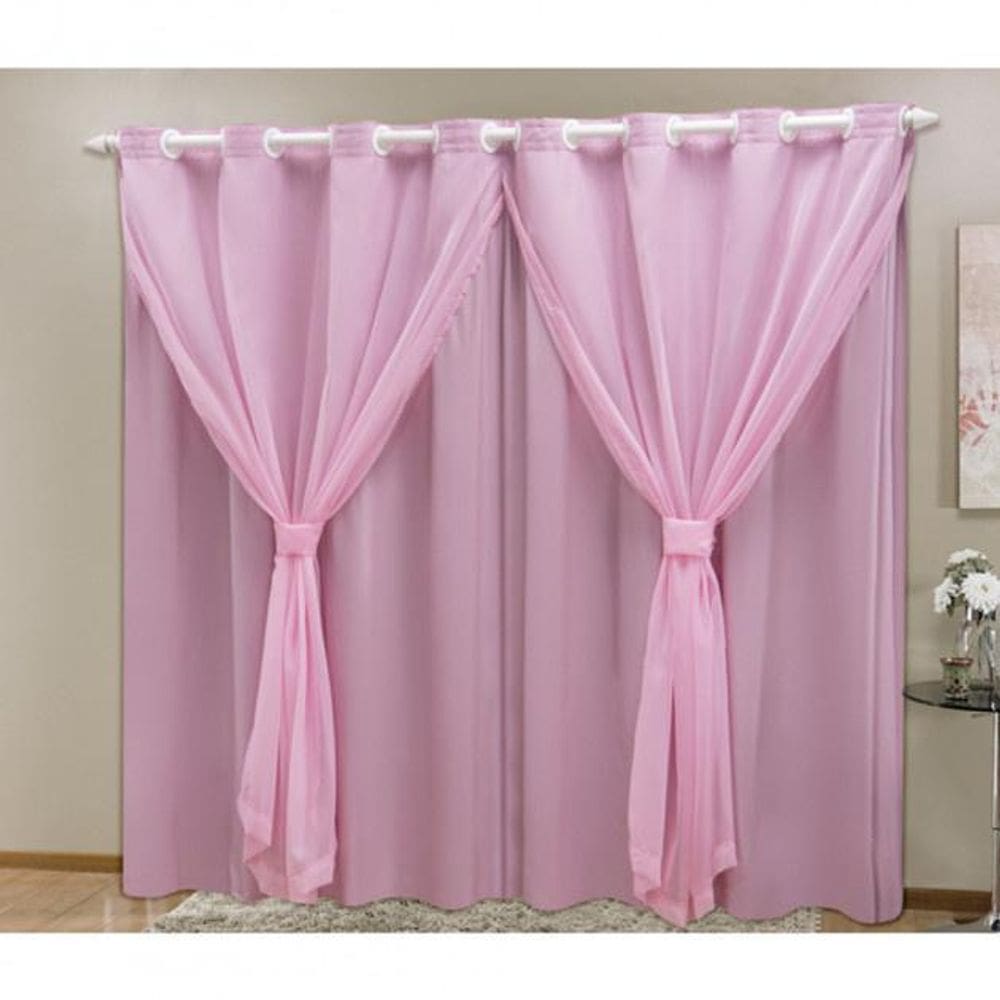 Cortina Blackout Pvc Com Tecido Voil 2,80 M X 2,30 M Rosa