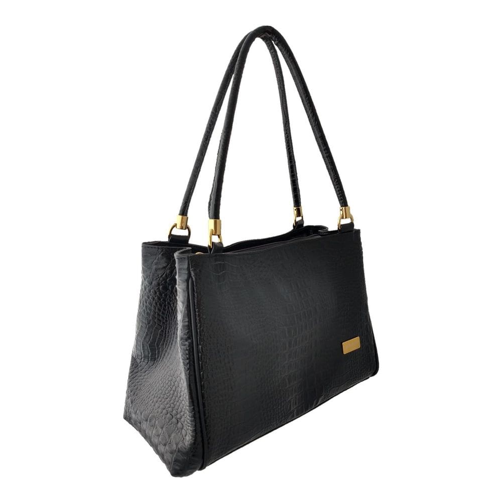 Bolsa Estruturada TopGrife Croco Couro Preto