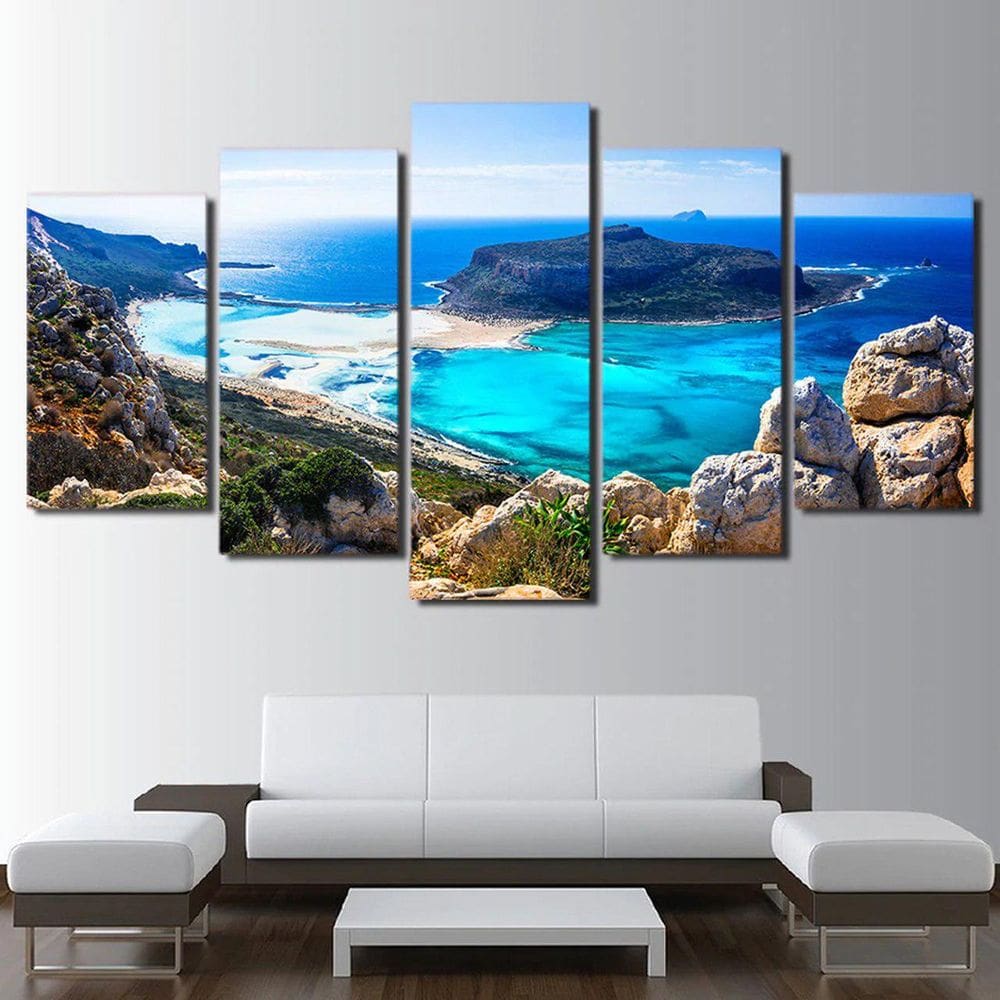 Quadros Decorativos 5 Peças Praia Azul Mar Montanha Paisagem