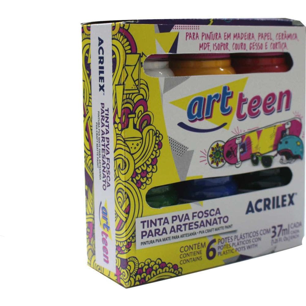 Tinta Pva Fosca Estojo Com 6 Cores 37Ml