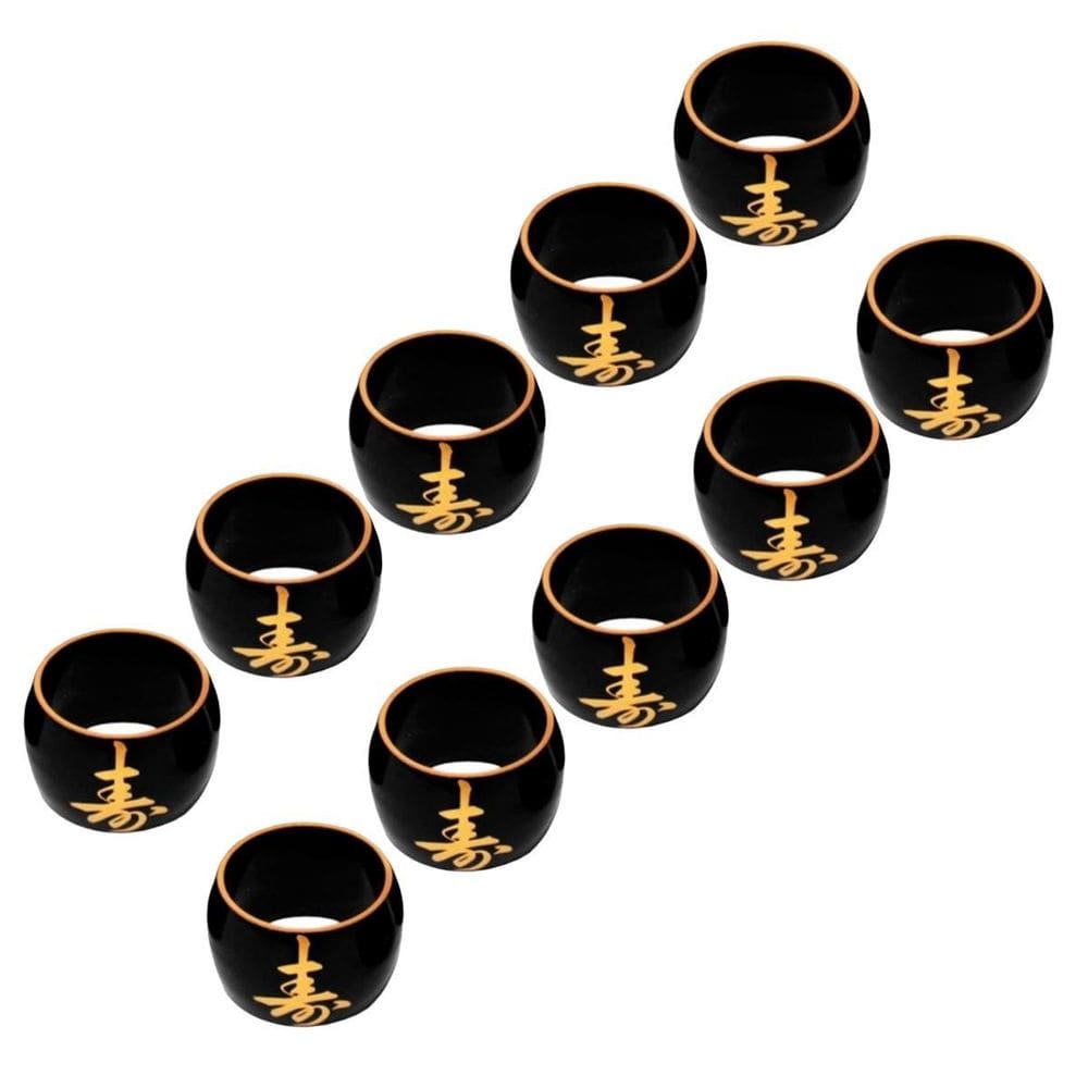 Kit 10 Porta Guardanapo Preto Com Ideograma Japonês Dourado