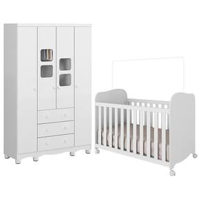 Jogo de Quarto Infantil Uli Guarda Roupa 4 Portas e Berço - Móveis Peroba