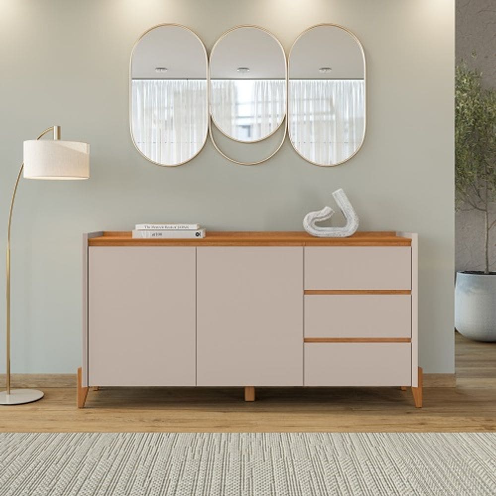Buffet Rennes 3 Gavetas Cedro/Off White - Casa D Móveis