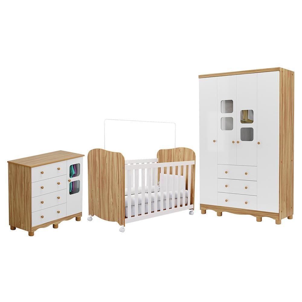 Dormitório Infantil Uli Guarda Roupa 4 Portas, Cômoda e Berço - Móveis Peroba