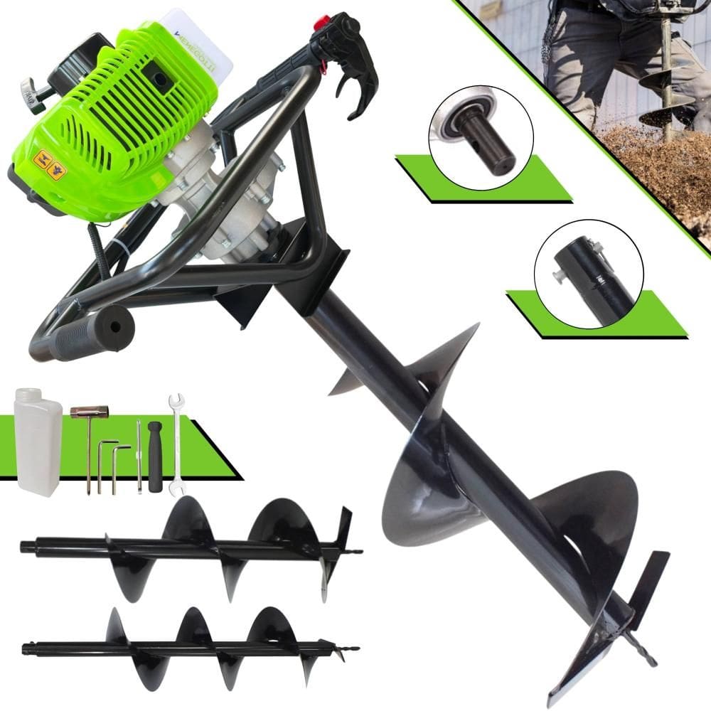 Perfurador de Solo Polaca Cavadeira Menegotti MPS-52 À Gasolina 52cc 1,8HP Alta Rotação P/ Construção Civil + Brocas 80x20cm, 80x25cm e 80x30cm