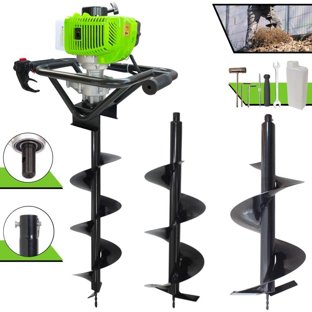 Perfurador de Solo Menegotti MPS-52 À Gasolina 2T 52cc 1,8HP Profissional de Alta Rotação Com KIT de Brocas 80x20cm, 80x25cm e 80x30cm