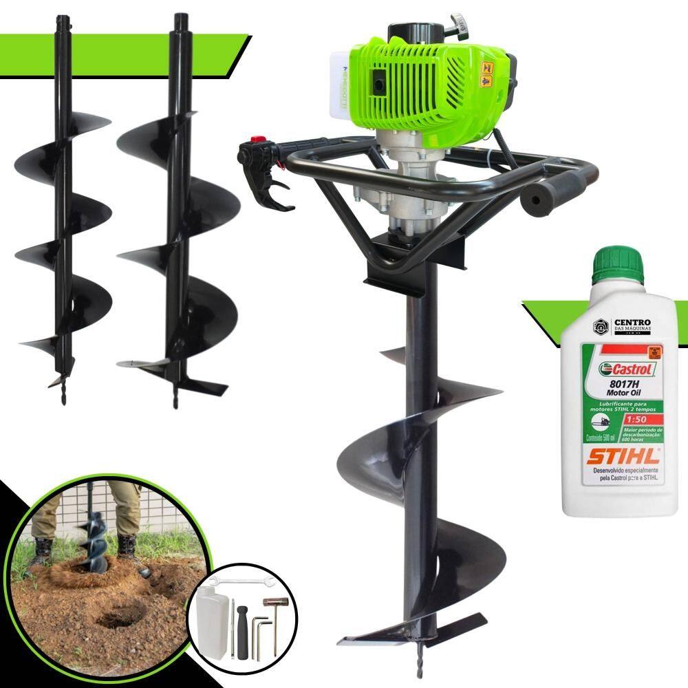 Cavadeira Motorizada Menegotti MPS52 À Gasolina 2T 52cc 1,8HP 9.000rpm Perfurador Completo Com Brocas 80x20cm, 80x25cm e 80x30cm + ÓLEO STIHL 2T