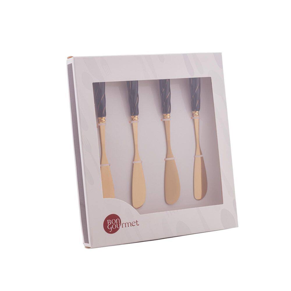 Jogo 4 Espátulas Inox Dourado Com Cabo Cerâmica Preto 28895