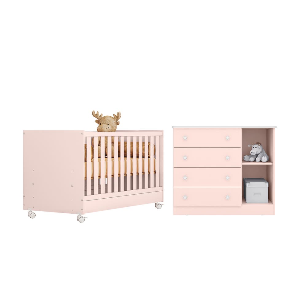Conjunto Bebê Berço Infantil Americano e Cômoda Doce Sonho sem Colchão - Qmovi