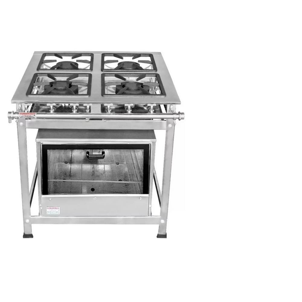 Fogão Industrial 4 Bocas 30x30 P5 Inox com Forno Leona