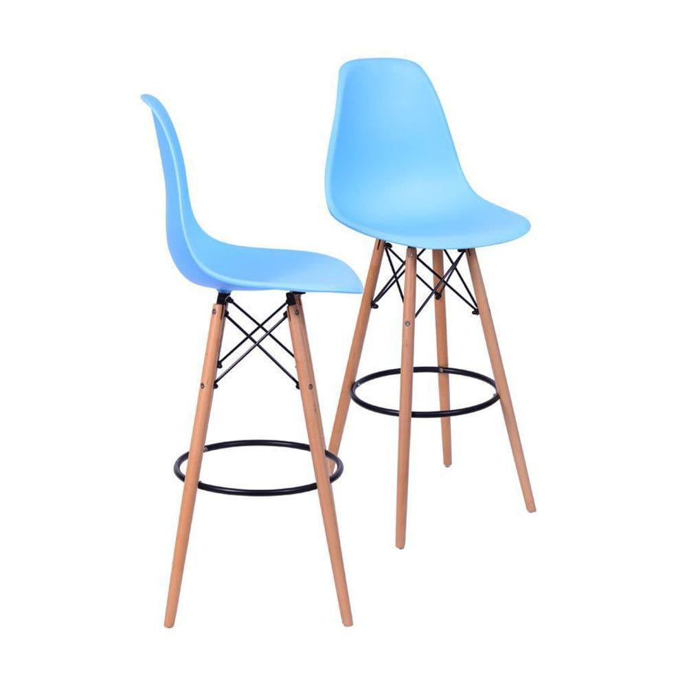 Kit 02 Banquetas Boxbit Dkr Eames Polipropileno Azul Claro