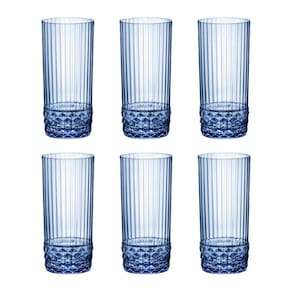 Jogo 6 Copos Cristal Água 490 Ml Azul America 20S Bormioli