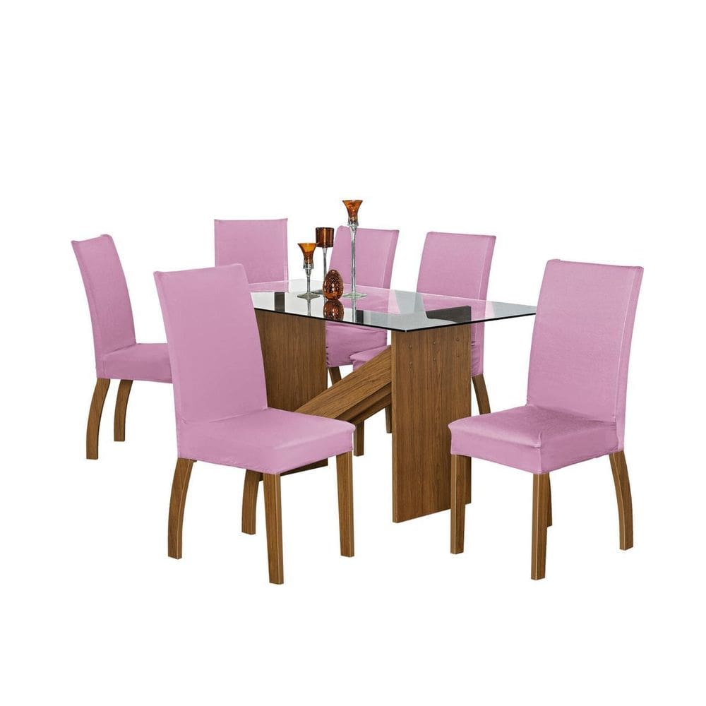Kit Capa De Cadeira Jantar Liso Com Elástico 04 Peças Rosa