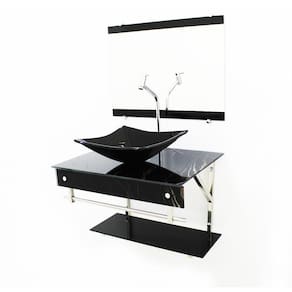 Kit Gabinete 60Cm Cuba Quadrada Mármore Preto + Torneira