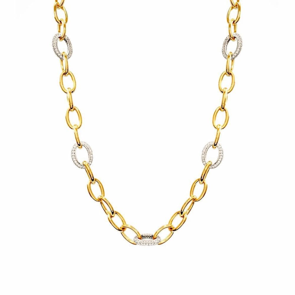 Colar Elos Prata 45Cm 390 Zircônias Com Banho De Ouro