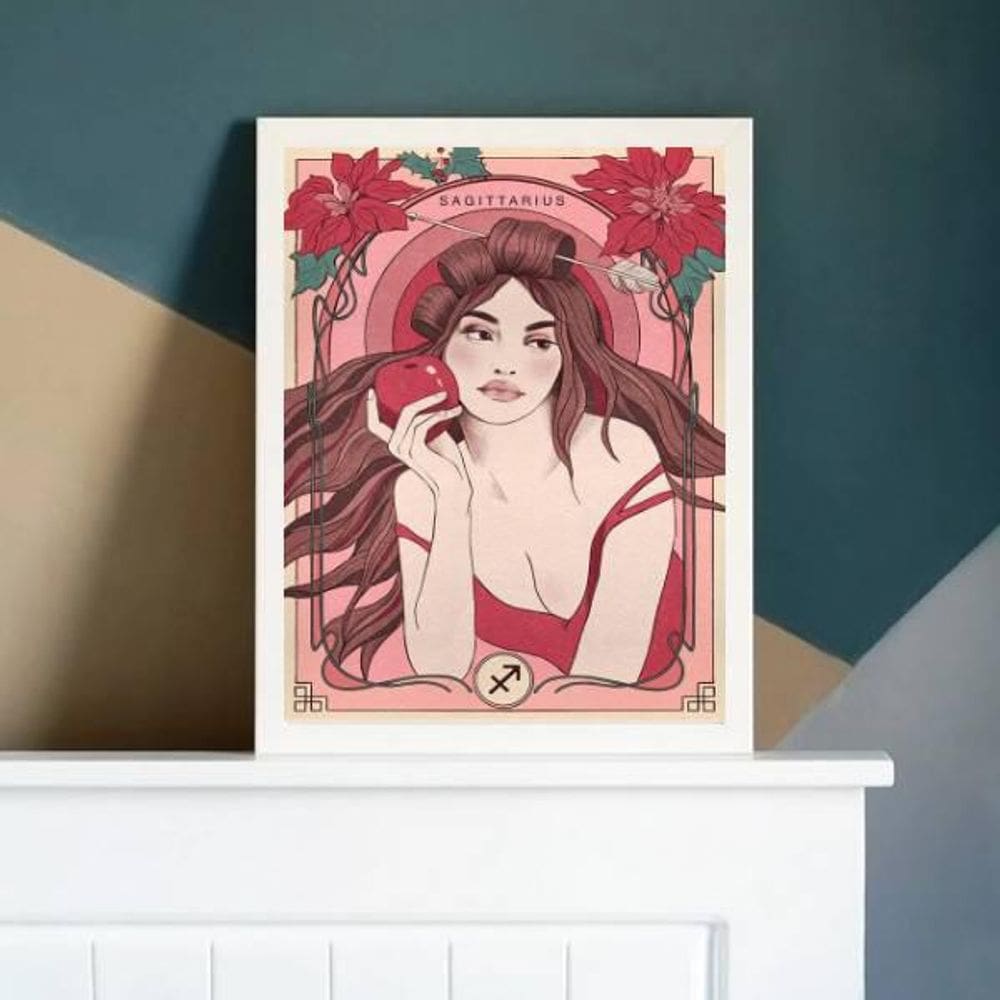 Quadro Vintage Signo Sagitário 24X18Cm Branca