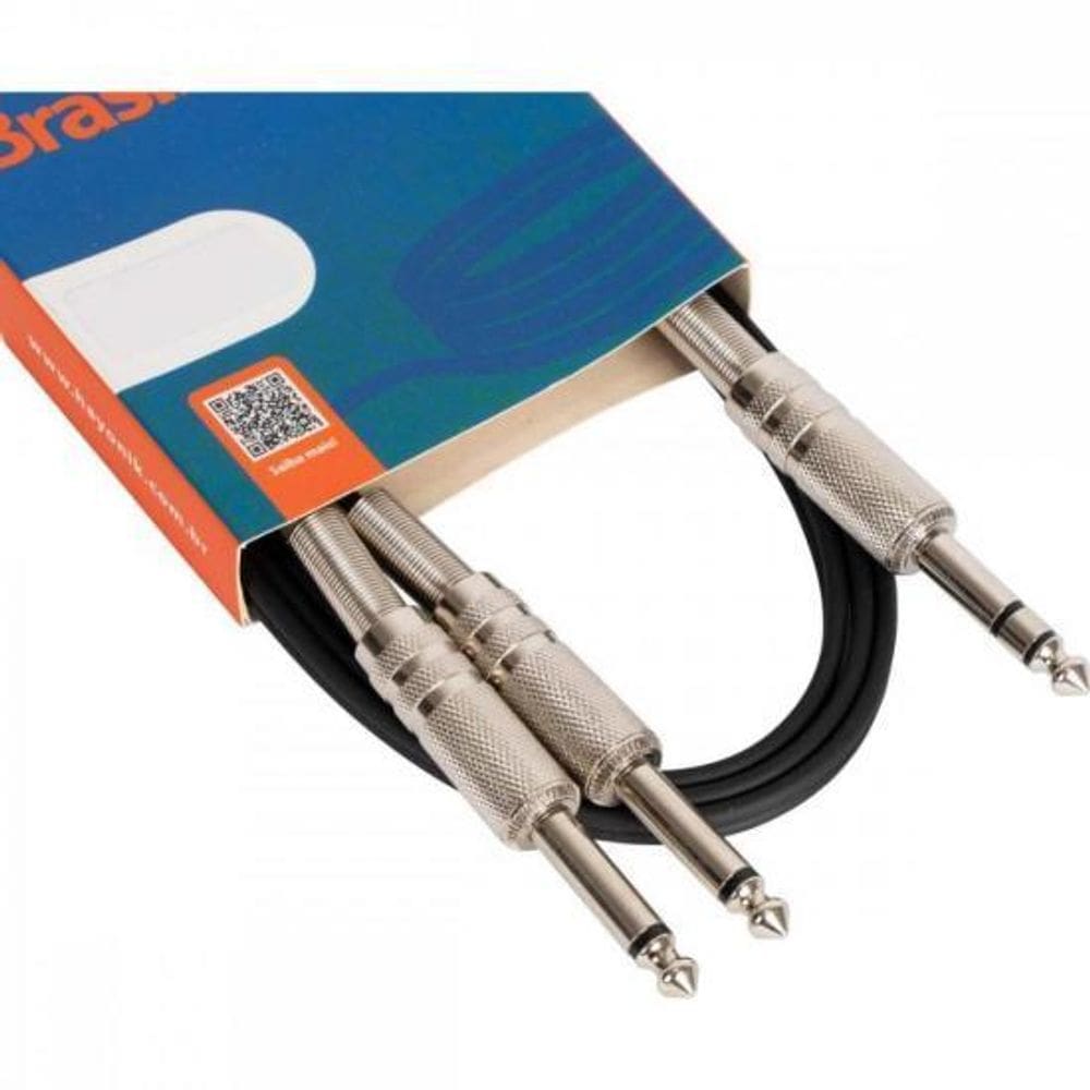 Cabo Áudio Linha Brasil P10 Estéreo X 2 P10 Mono 1,2M Preto