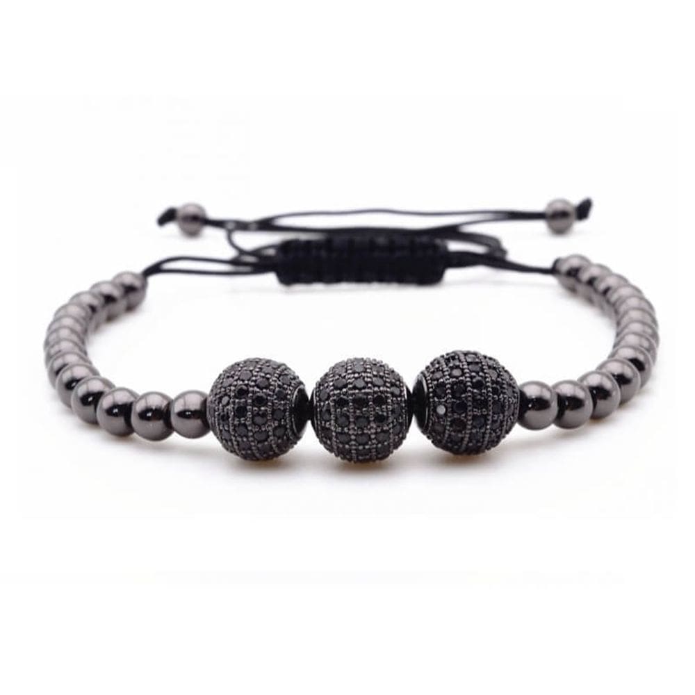 Pulseira Masculina Hematita Macramê E Beads Com Zircônias