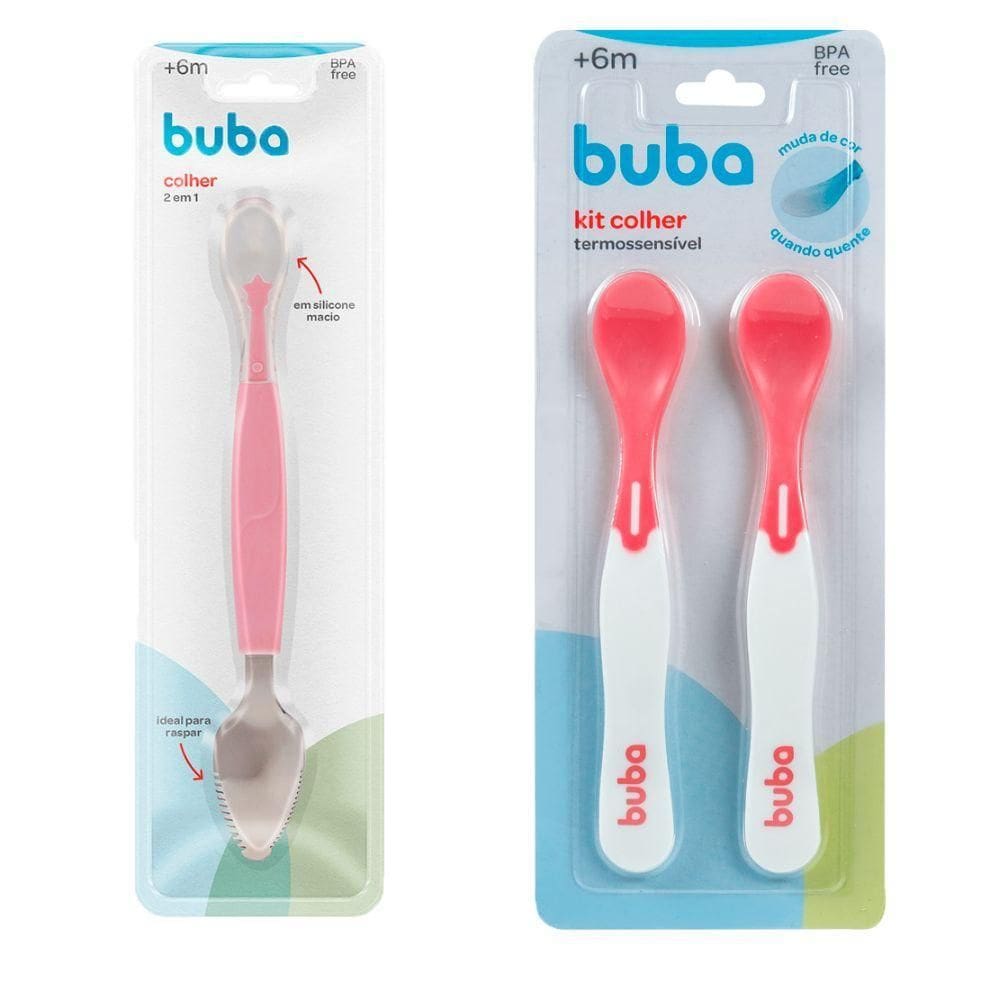 Kit Colher Infantil Bebe 2 Em 1 Dupla Funcionalidade Aço