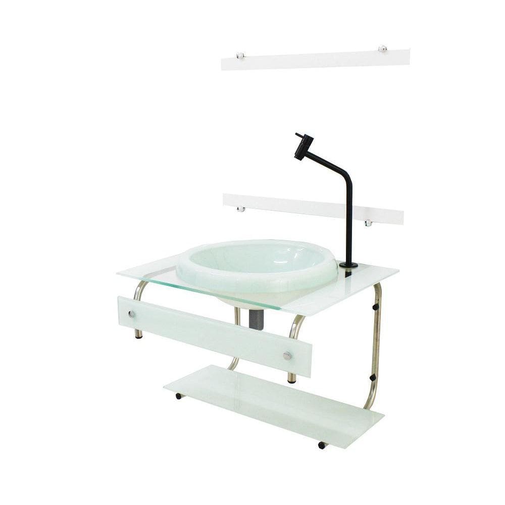 Gabinete Com Cuba Para Banheiro De Vidro 60Cm Inox - Branco