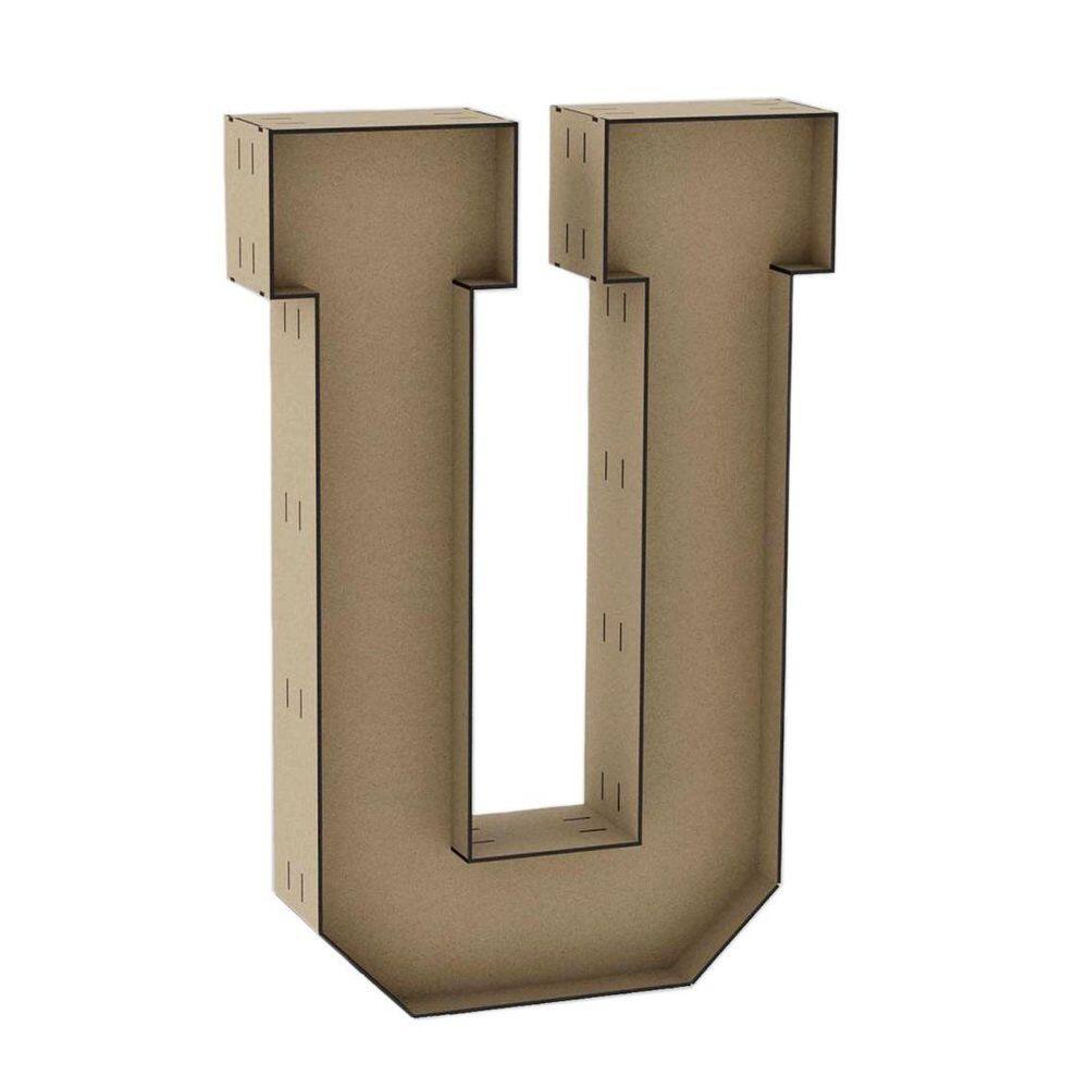 Letra Caixa Grande U Mdf 80Cm De Altura Decoração Festa