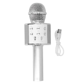 Microfone Karaokê Bluetooth Portátil Com Mixer E Controle De Efeitos Recarregável E Compacto Prata Bivolt