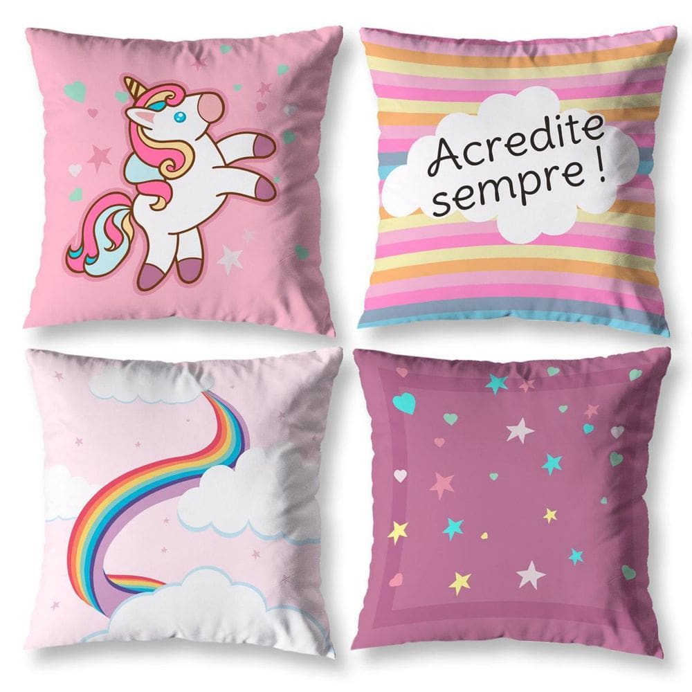 Kit 4 Almofadas Cheias Menina 40Cm X 40Cm Estampadas